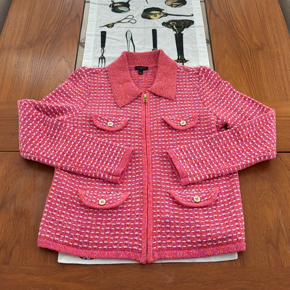 Talbots dash striped Barbie pink sweater size small petite SP